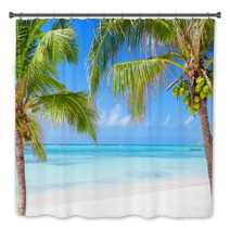 Tropical Beach With Coconut Palms And Transparent Waters Bath Decor 57963564