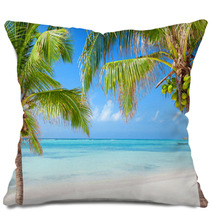 Tropical Beach With Coconut Palms And Transparent Waters Pillows 57963564