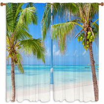 Tropical Beach With Coconut Palms And Transparent Waters Window Curtains 57963564