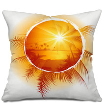 Tropical_frame_sunset_on_the_beach Pillows 8094349