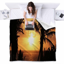 Tropical Palm Tree Sunset Blankets 64421703