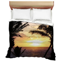 Tropical Palm Tree Sunset With Pelican Flying Bedding 64421673