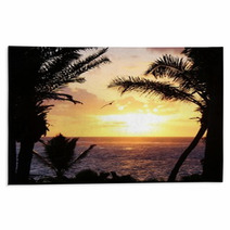 Tropical Palm Tree Sunset With Pelican Flying Rugs 64421673