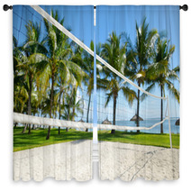 Tropical Resort With Volleyball Court Window Curtains 63935625