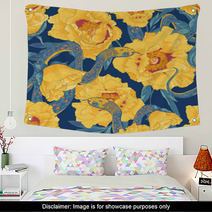 Tropical Seamless Flower Background With Snakes Wall Art 68136284