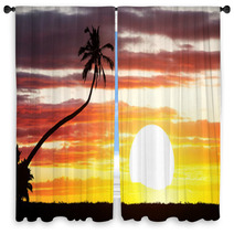 Tropical Sunset Background Window Curtains 68590528