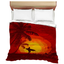 Tropical Sunset, Surfer, Palm Trees Bedding 57027339