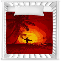 Tropical Sunset, Surfer, Palm Trees Nursery Decor 57027339