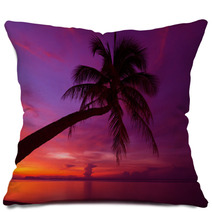 Tropical Sunset With Palm Tree Silhoette At Beach Pillows 47718087