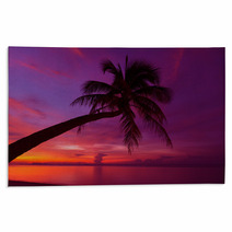 Tropical Sunset With Palm Tree Silhoette At Beach Rugs 47718087