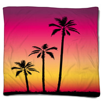 Tropical Sunset With Palm Trees Blankets 70354620