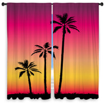 Tropical Sunset With Palm Trees Window Curtains 70354620