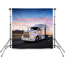 Truck And Highway At Sunset - Transportation Background Backdrops 58453165