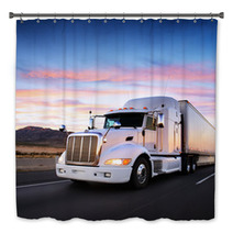 Truck And Highway At Sunset - Transportation Background Bath Decor 58453165