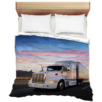 Truck And Highway At Sunset - Transportation Background Bedding 58453165