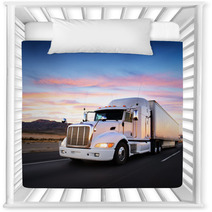 Truck And Highway At Sunset - Transportation Background Nursery Decor 58453165