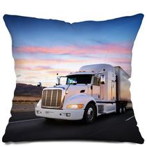 Truck And Highway At Sunset - Transportation Background Pillows 58453165