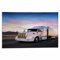 Truck And Highway At Sunset - Transportation Background Rugs 58453165