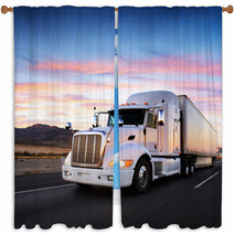 Truck And Highway At Sunset - Transportation Background Window Curtains 58453165