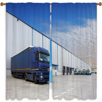 Truck At Warehouse Building Window Curtains 56980443