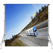 Truck Driving On Scenic Highway, Elevated View Backdrops 63727003