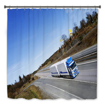 Truck Driving On Scenic Highway, Elevated View Bath Decor 63727003