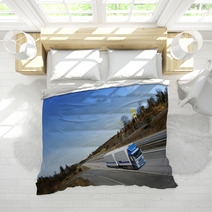 Truck Driving On Scenic Highway, Elevated View Bedding 63727003