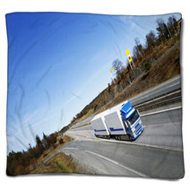 Truck Driving On Scenic Highway, Elevated View Blankets 63727003