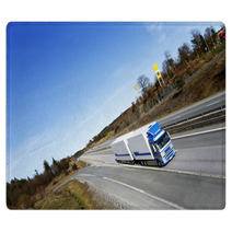 Truck Driving On Scenic Highway, Elevated View Rugs 63727003
