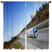 Truck Driving On Scenic Highway, Elevated View Window Curtains 63727003
