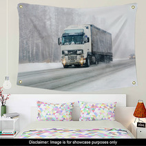 Truck Goes On Winter Road Wall Art 40699442