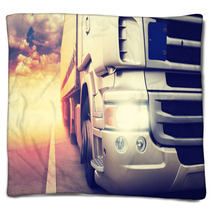 Truck On Highway Blankets 52155382