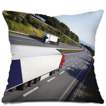 Trucks In Opposite Directions On Freeway Pillows 55686875