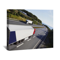 Trucks In Opposite Directions On Freeway Wall Art 55686875
