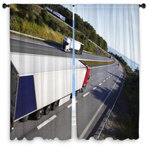 Trucks In Opposite Directions On Freeway Window Curtains 55686875