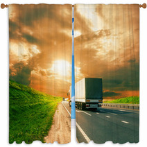 Trucks Under Colorful Sky Window Curtains 58705140