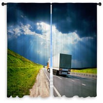 Trucks Under Colorful Sky Window Curtains 66479450