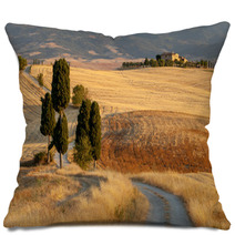 Tuscan Countryside At Sunset, Near Pienza, Tuscany, Italy Pillows 44861103
