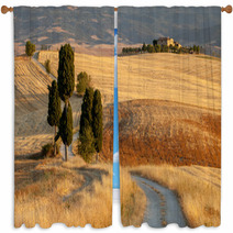 Tuscan Countryside At Sunset, Near Pienza, Tuscany, Italy Window Curtains 44861103