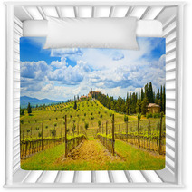 Tuscany, Vineyard, Cypress Trees And Village. Rural Landscape, I Nursery Decor 65100470