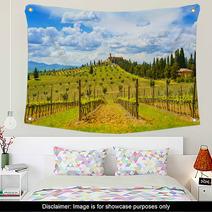 Tuscany, Vineyard, Cypress Trees And Village. Rural Landscape, I Wall Art 65100470