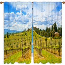 Tuscany, Vineyard, Cypress Trees And Village. Rural Landscape, I Window Curtains 65100470