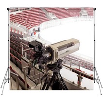Tv Camera For Broadcast Hockey Backdrops 144049222