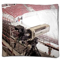 Tv Camera For Broadcast Hockey Blankets 144049222