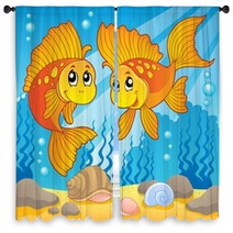 Two Cute Goldfishes Window Curtains 39596318