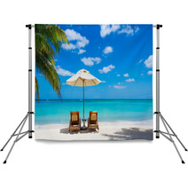 Two Deckchairs On White Sand Beach Backdrops 53623205