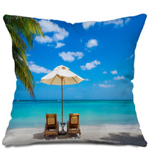 Two Deckchairs On White Sand Beach Pillows 53623205