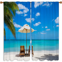 Two Deckchairs On White Sand Beach Window Curtains 53623205
