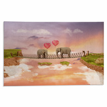 Two Elephants On A Bridge In The Sky With Balloons. Illustration Rugs 56922384