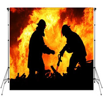 Two Fire Fighters And Huge Flames Backdrops 38867801